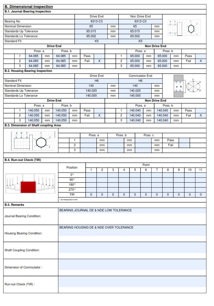 Dimensional inspection journal dan housing bearing motor 37KW