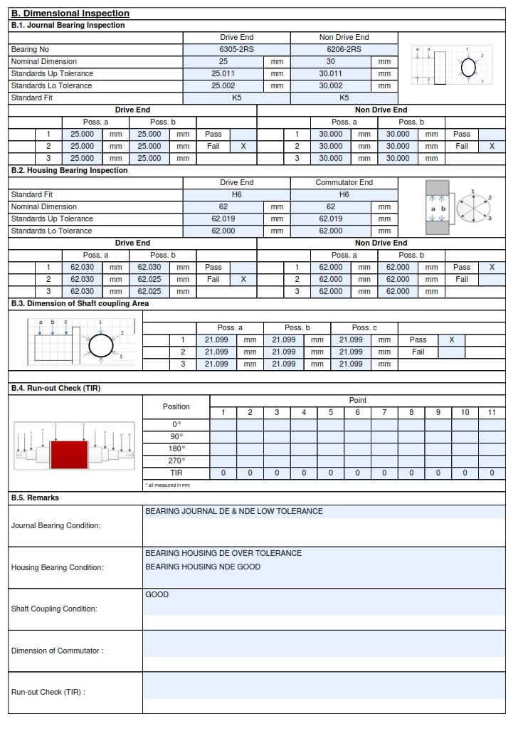 Dimensional inspection journal dan housing bearing Rotary Valve motor